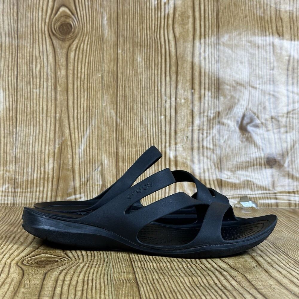 Crocs Swiftwater Sandals Women's Size 7 Black Slip-On Strappy Lightweight Casual